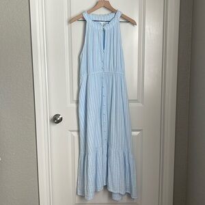 Tiered Midi Dress Light Blue and White Size L